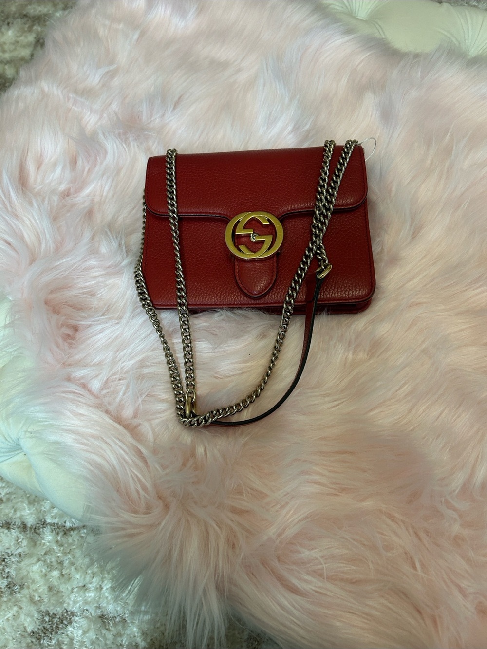Gucci Red Leather Crossbody with Gold GG Emblem